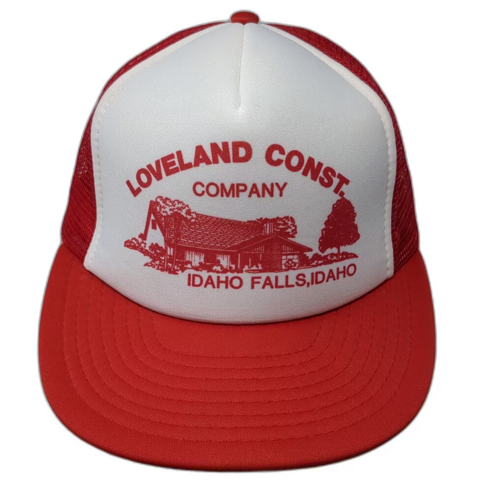 Designer Award Headwear Trucker Hat Red White One Size Foam Loveland Const Idaho